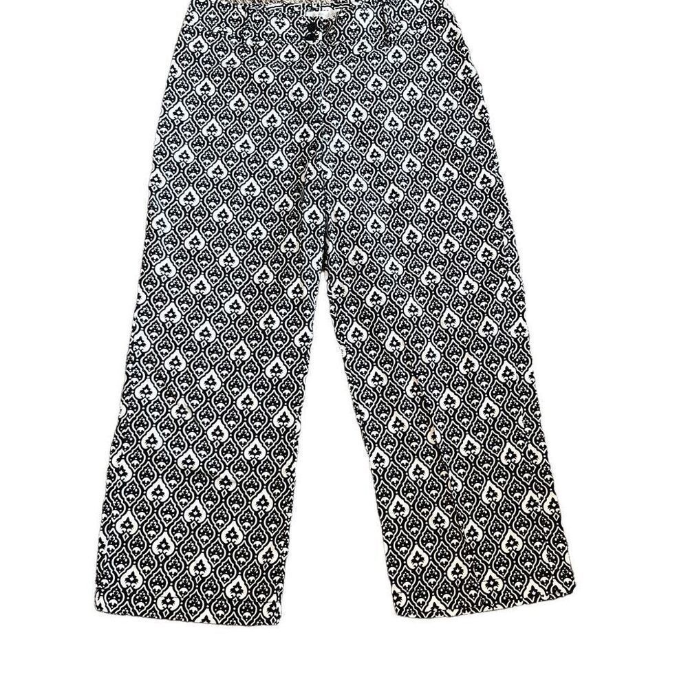Worthington Black White Abstract Geometric Print Wide Leg Cropped Pants 8 Preppy